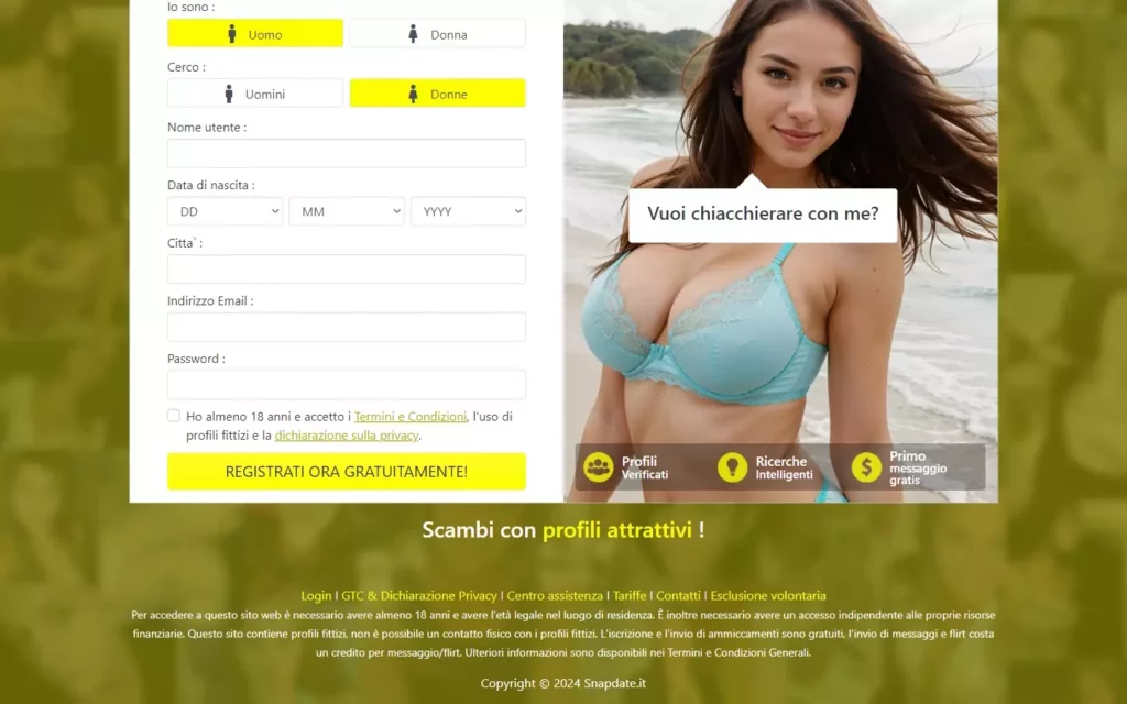 SnapDate.it - home & registration