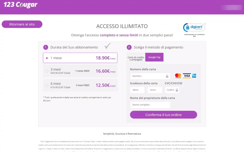 123Cougar.it - costs