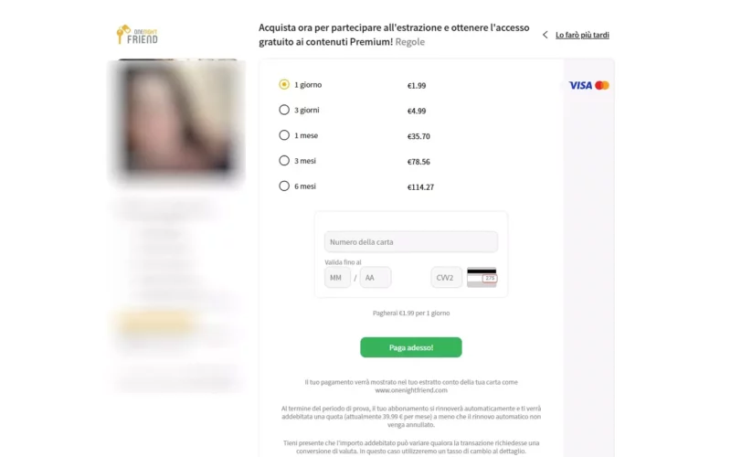 OneNightFriend.com costi