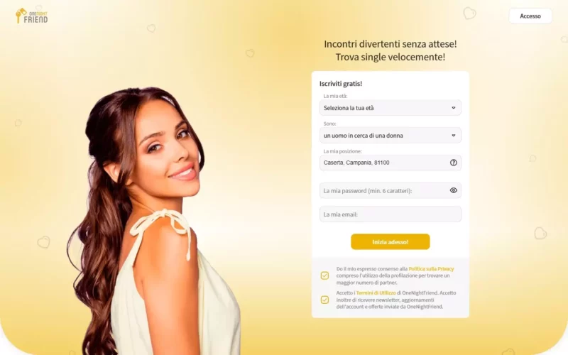 OneNightFriend.com landing page