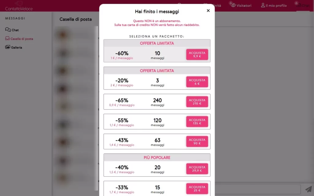 ContattoVeloce.com - costs