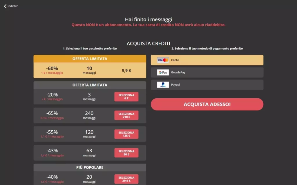 AgendaSensuale.com - costs