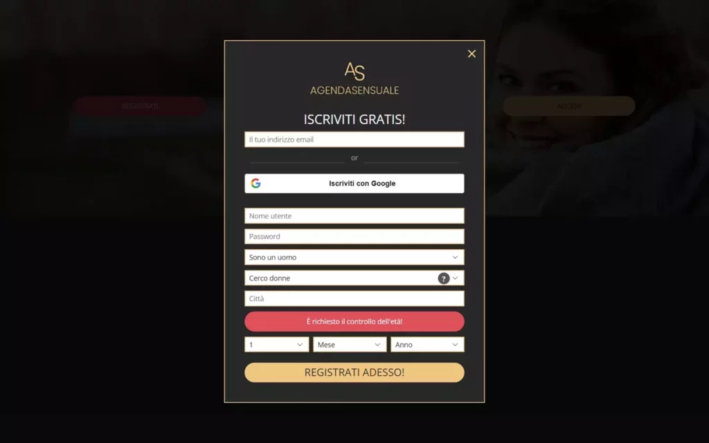 AgendaSensuale.com - registration