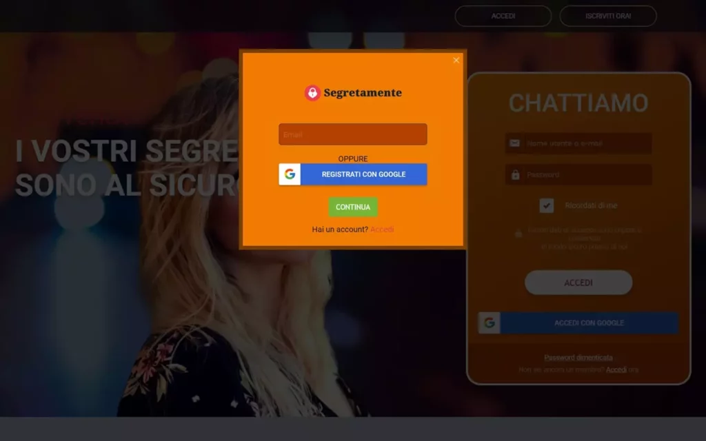 Segretamente.com - registration