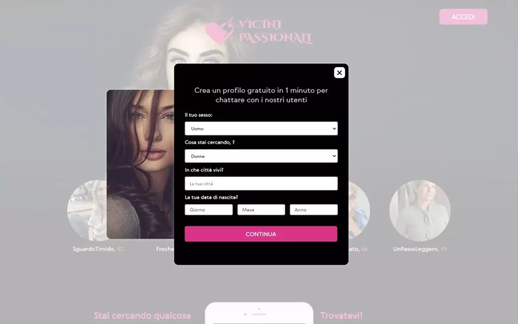 vicinipassionali.com - registration